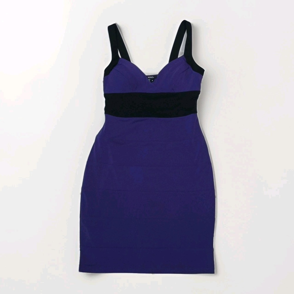 VTG Y2K XOXO Purple & Black Tiered Colorblock Mini Bodycon Dress Clubwear Party